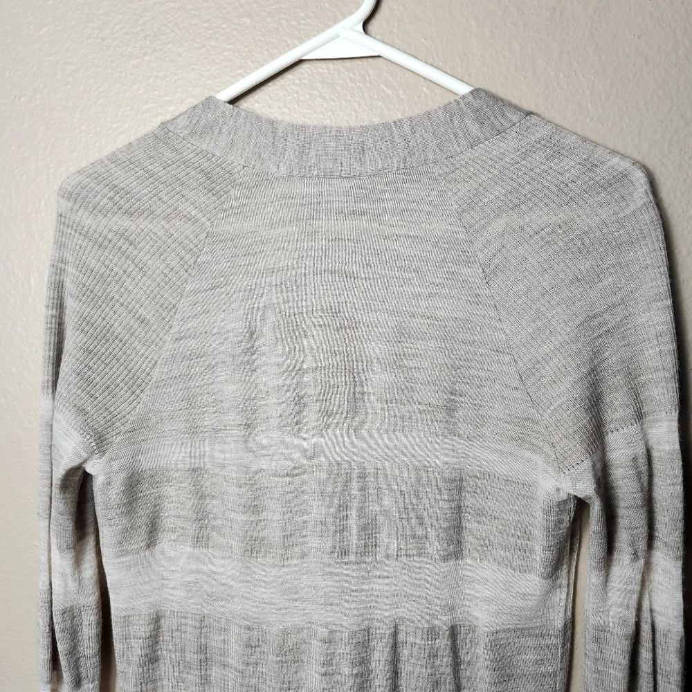 Loft Womens Tan Large Stripe Lightweight Wool Blend Vneck Cardigan-Size XS